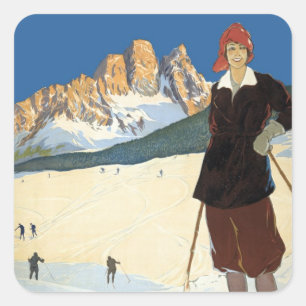 Cortina d'Ampezzo, Italy, Vintage Travel Ski Alps Square Sticker