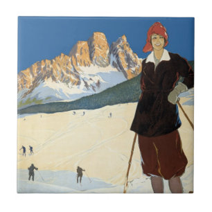 Cortina d'Ampezzo, Italy, Vintage Travel Ski Alps Tile
