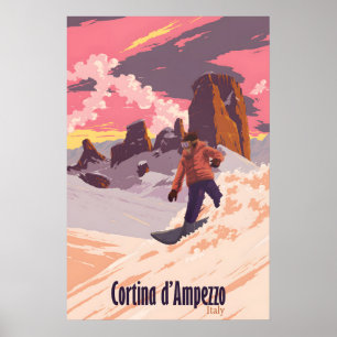 Cortina dAmpezzo Snowboarding Travel Poster
