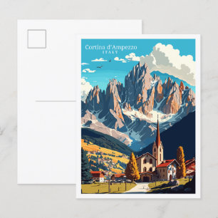 Cortina d'Ampezzo vintage travel illustration Postcard
