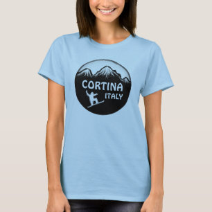 Cortina Italy black white snowboard art ladies tee