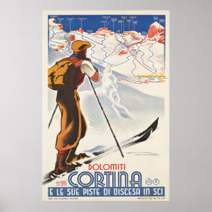 Cortina Skiing - Vintage Travel Poster Prints