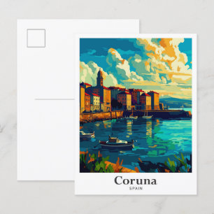 Coruna Spain Vintage Travel Illustration Postcard