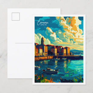 Coruna Spain vintage travel illustration Postcard