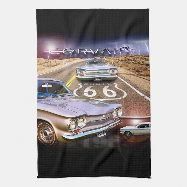 Corvair Kitchen Towel—Route 66 Towel (Vertical)