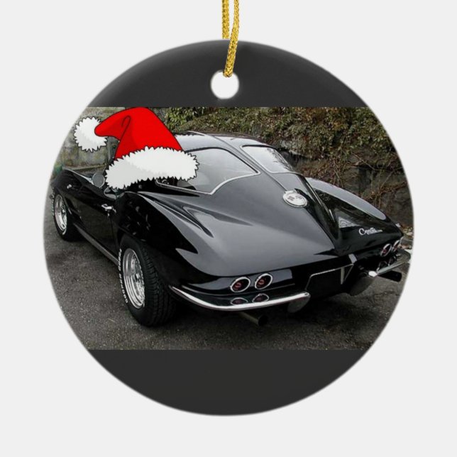 Corvette Black Split Window/Christmas Ceramic Ornament (Front)