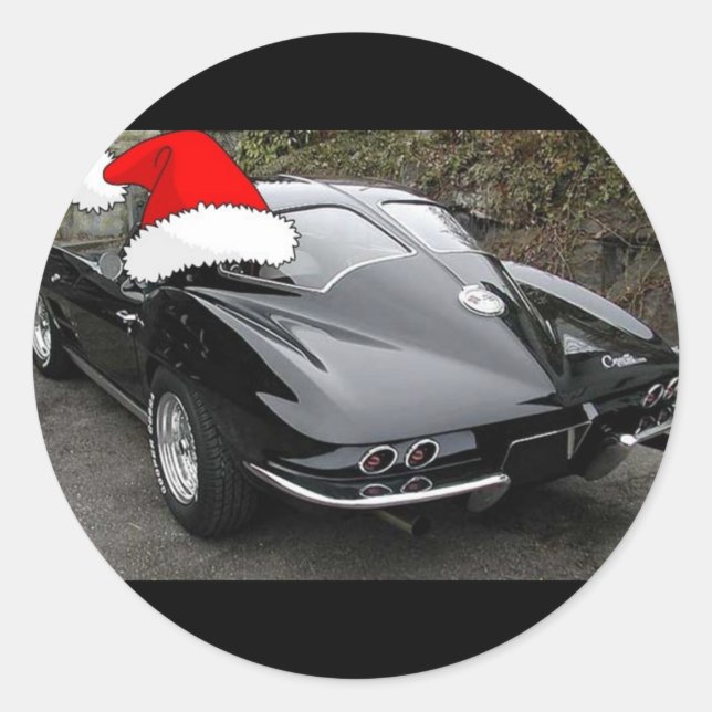 Corvette Black Split Window/Christmas Classic Round Sticker (Front)