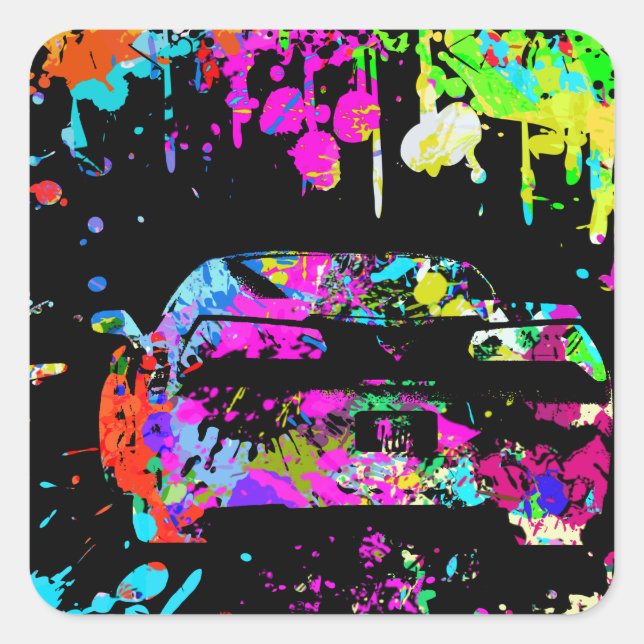 Corvette Paint Splatter Graffiti Effect Square Sticker (Front)