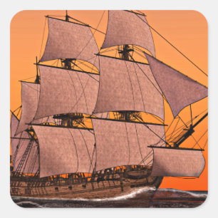 Corvette Sailing Ship at Sunset Square Sticker