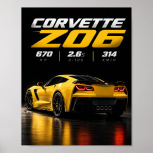 Corvette Z06 Yellow Sports Car – American Performa Poster