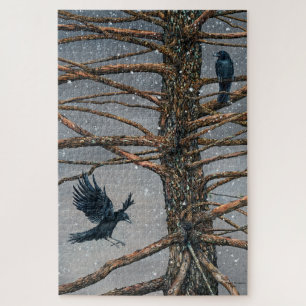 Corvus Corvidae et Cedar Jigsaw Puzzle
