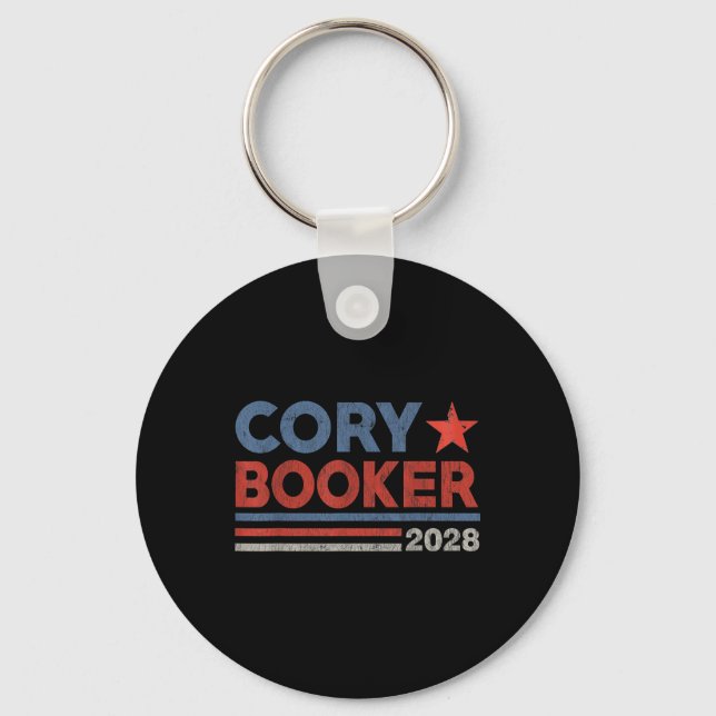 Cory Booker Retro Stripe - Cory Booker For Preside Keychain (Front)