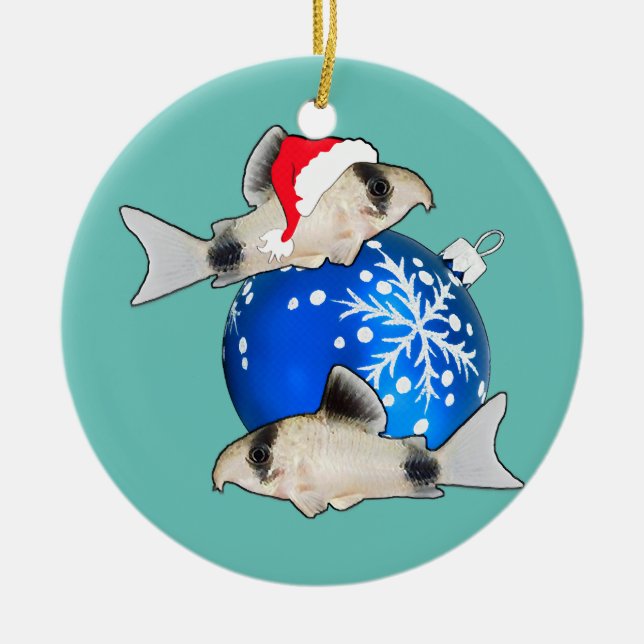 Corydoras Catfish Christmas Aquarium Fish Tank Ceramic Ornament (Front)