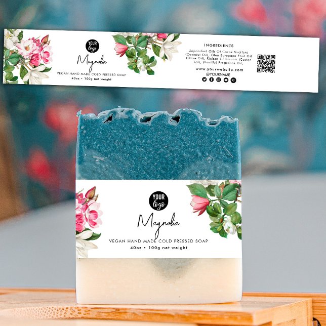 Cosmetic Bar Soap Belly Band Label Wrap Magnolia Invitation Belly Band (Creator Uploaded)