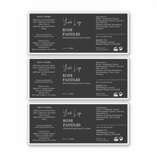 Cosmetic Dropper Bottle Label (Front)