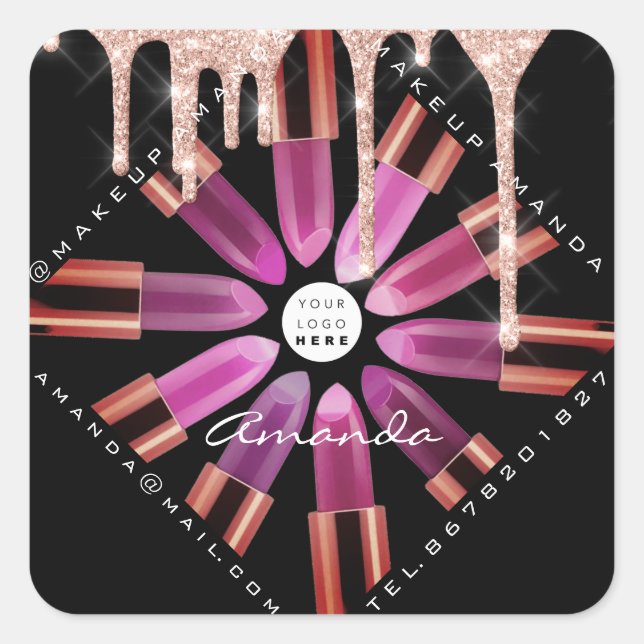 Cosmetic Makeup Artist Pink Lipstick Logo Drips Square Sticker (Front)