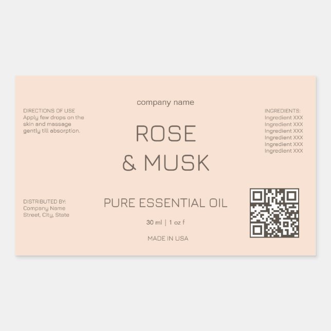 Cosmetic Oil Labels / Dropper bottle with Qrcode (Front)