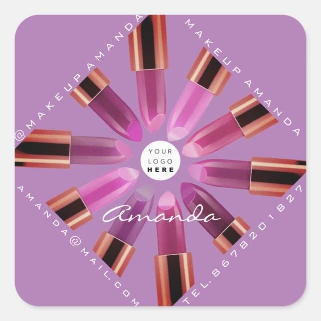 Cosmetica Makeup Rose Gold Lipsticks Lavender Square Sticker (Front)
