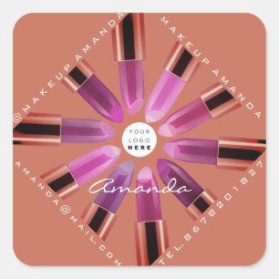 Cosmetica Makeup Rose Gold Lipsticks Logo Shop  Square Sticker