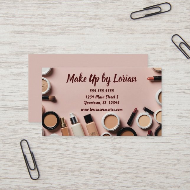 Cosmetics Border on Dark Peach Business Card (Front/Back In Situ)