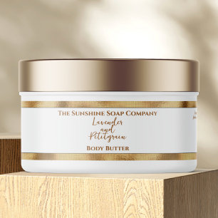Cosmetics Jar Label - White with Faux Gold