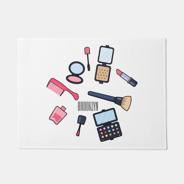 Cosmetics / make-up cartoon illustration doormat (Front)