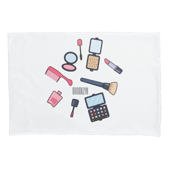 Cosmetics / make-up cartoon illustration pillowcase (Front)