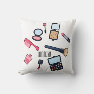 Cosmetics / make-up cartoon illustration throw pillow