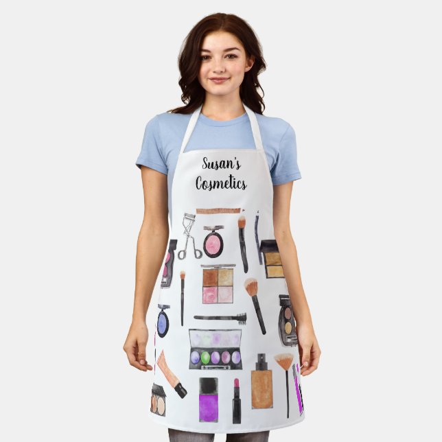 Cosmetics Make Up Name Watercolor Personalized Apron (Worn)