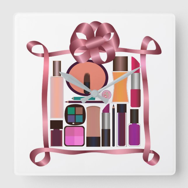 Cosmetics set square wall clock (Front)