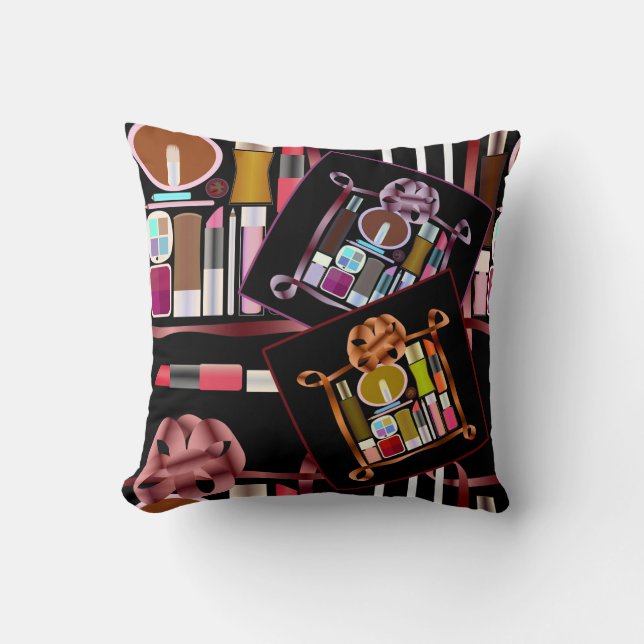 Cosmetics set throw pillow (Front)