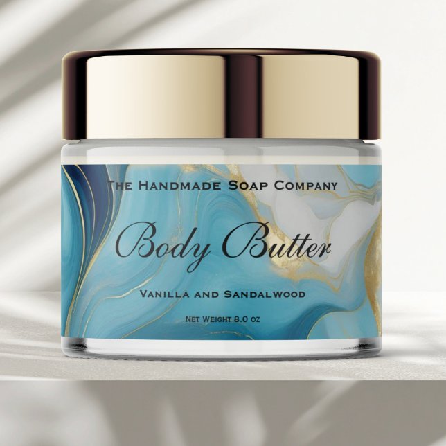Cosmétique Étiquette de jarre - Marbre bleu et or (Créateur téléchargé)