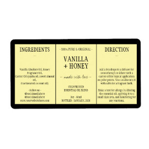 Cosmétique Vanille Honey Ingrédients jaune