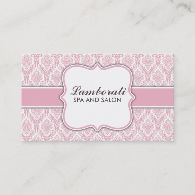 Cosmetologist Makeup Artist Elegant Damask Floral Business Card (Front)