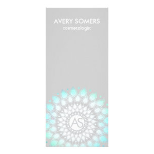 Cosmetologist Ornate Leaf Motif Grey Modern Rack Card
