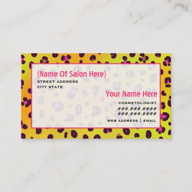 Cosmetologist Salon Appointment Orange Leopard Card (Front)
