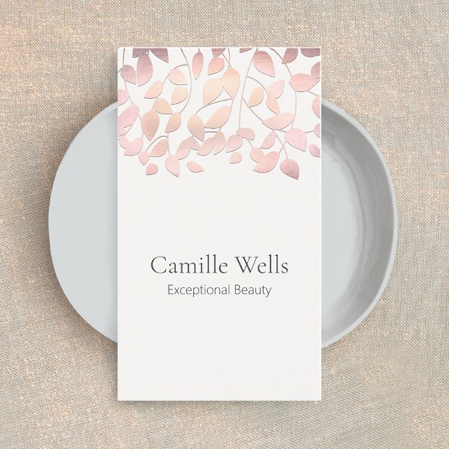 Cosmetology Blush Pink Leaves Beauty Salon and Spa Business Card (Creator Uploaded)