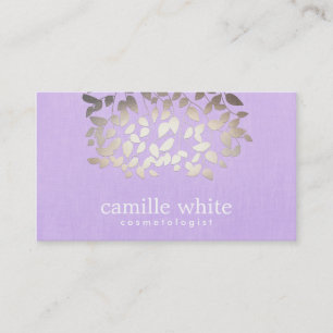 Cosmetology Faux Foil Leaves Lavender Linen Look Business Card