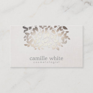 Cosmetology Faux Gold Foil Leaves Linen Look Business Card