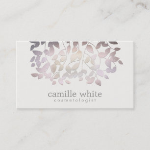 Cosmetology Faux  Purple Foil Leaves Linen Look Business Card