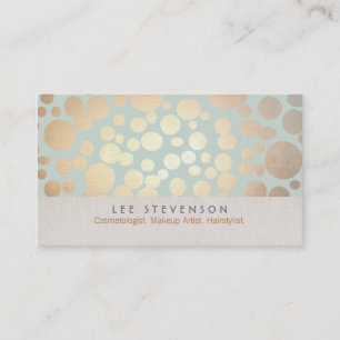 Cosmetology Gold Circles Pale Turquoise Linen Look Business Card