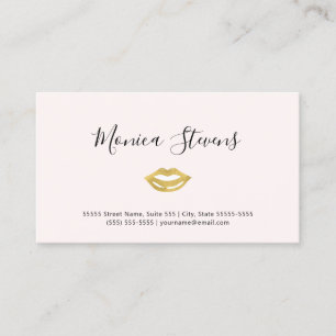 Cosmetology Makeup Artist Gold Lips Logo Business Card
