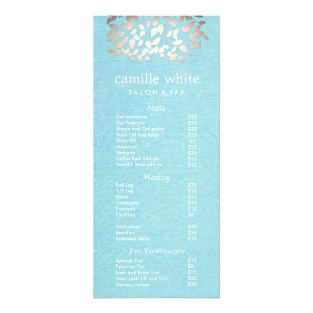 Cosmetology Silver Leaves Salon Price List Menu (Front)