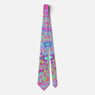Cosmic Abstract Aqua and Hot Pink Retro Ripples Tie