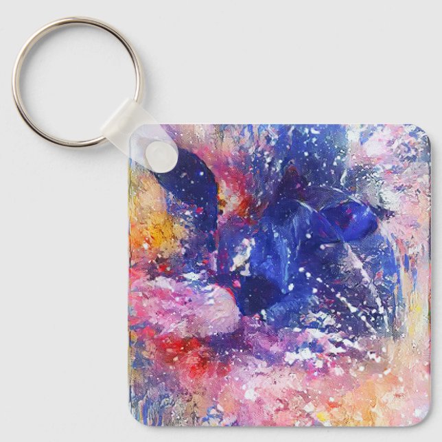Cosmic Abstract Cat Dreamscape  Keychain (Front)