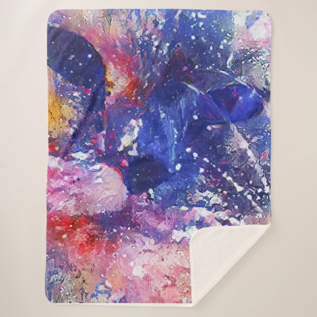 Cosmic Abstract Cat Dreamscape  Sherpa Blanket (Front)