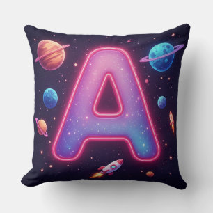 🚀 Cosmic Alphabet Letter A Rockets Stars 🚀 Throw Pillow