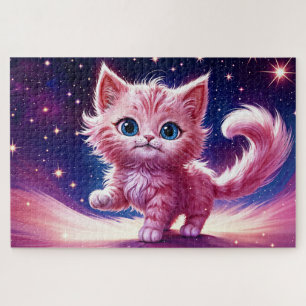 Cosmic animal pink cat feline modern style jigsaw puzzle