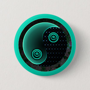 Cosmic Aqua In Balance Yin Yang 2 Inch Round Button