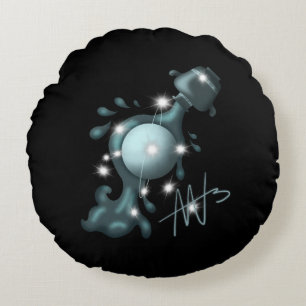 Cosmic Aquarius Uranus Zodiac Round Pillow
